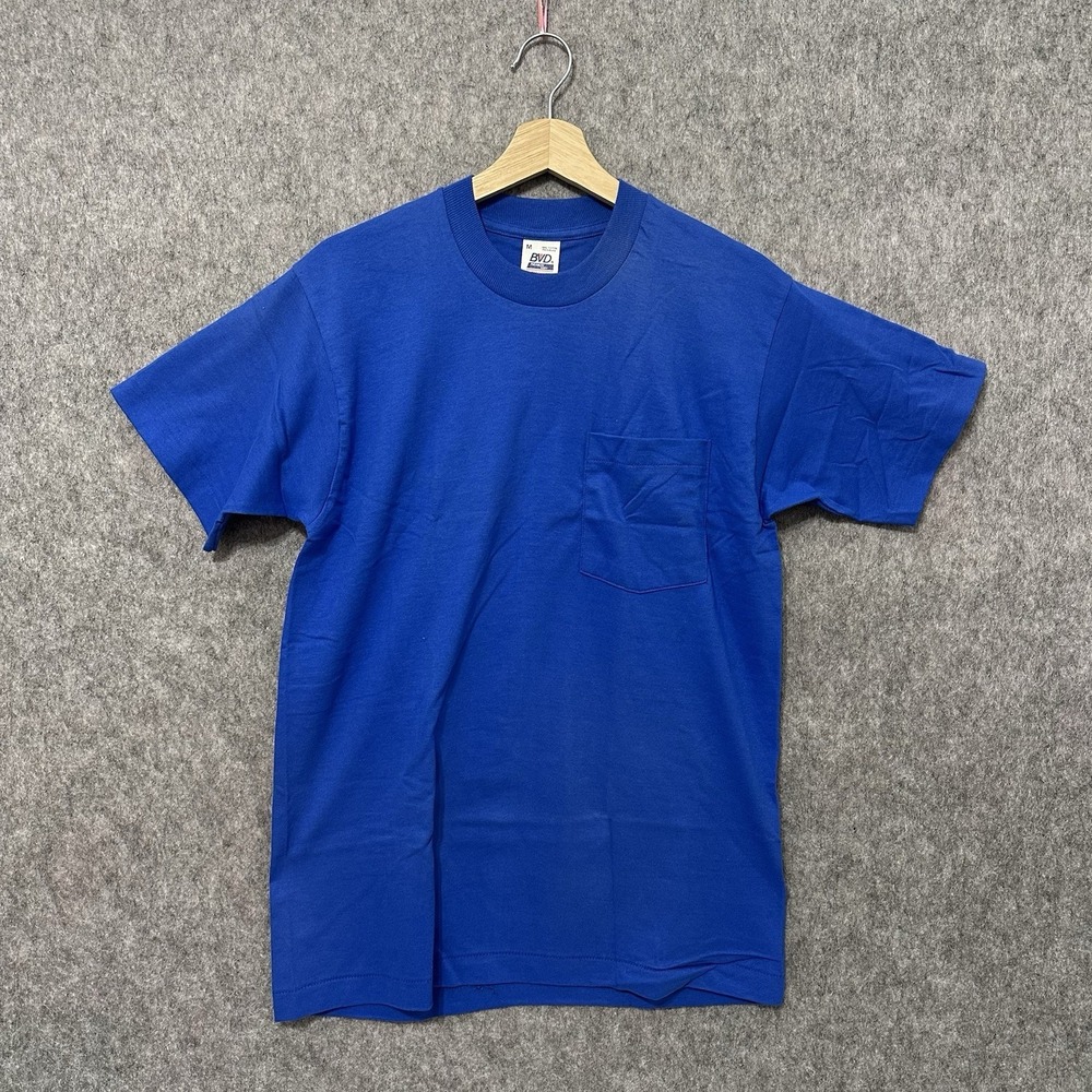 Vintage BVD Pocket T-Shirt‎ Blue Single Stitch Made USA Men's Sz M 100% Cotton